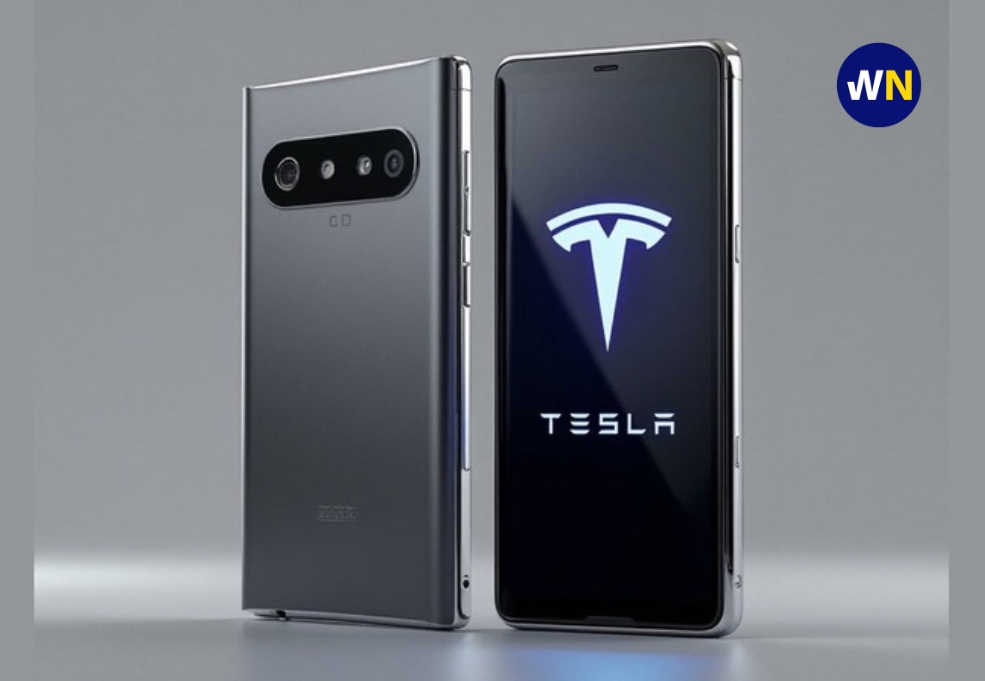 Concept image of a Tesla-branded smartphone often linked to Tesla Model Pi speculation online