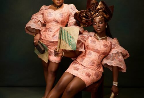 Veekee James and Tomike Adeoye Gave Us Vintage Nigerian Glamour in Peach & Bronze-Gold