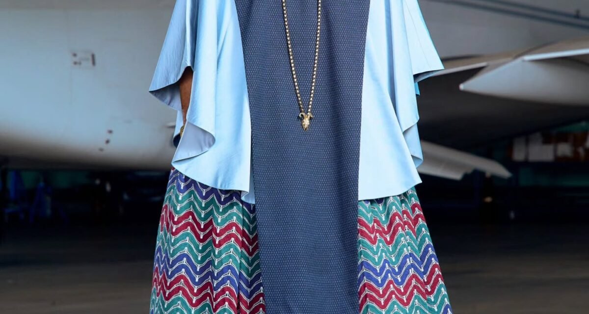 Ebuka Obi-Uchendu Paired a Sky-Blue Tunic Including a Pleated Chevron Skirt on Big Brother Naija