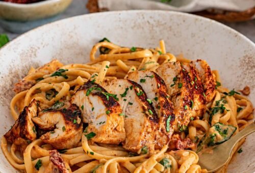 Spicy Sun Dried Tomato Chicken Linguine