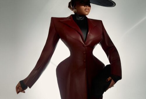 Veekee James Shows Up in Sculptural Oxblood Leather for the Grand Red Carpet Recognize