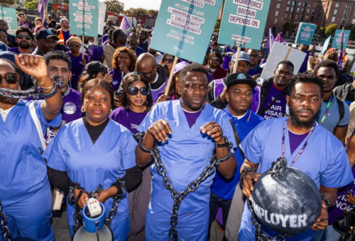 UK migrant workers wear chains, sing Asa’s ‘Jailer’ to protest proposed visa reforms