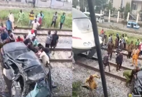 Train rams car in Lagos as driver escapes death